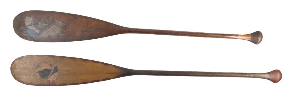 Appraisal: TWO PAINTED CANOE PADDLES EARLY TH CENTURY LENGTHS AND TWO