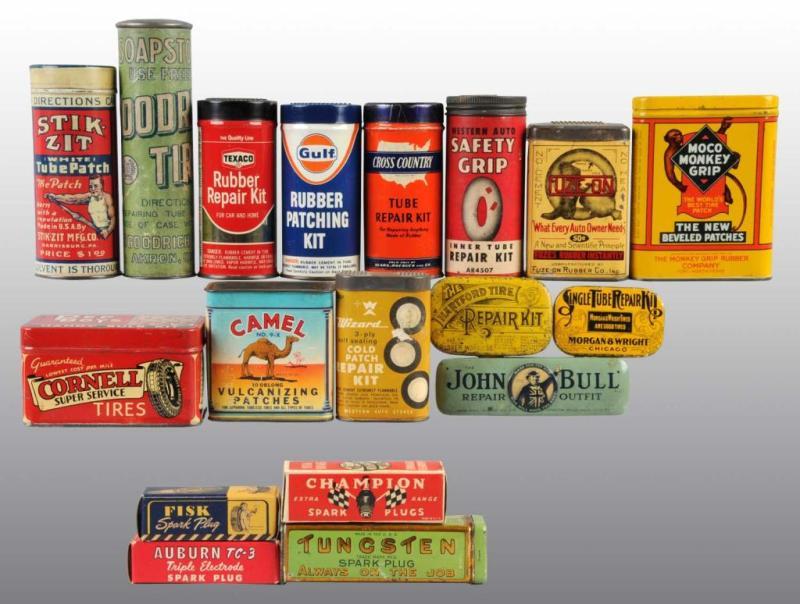 Appraisal: Lot of Tin Cardboard Product Pieces Description Includes various auto-related