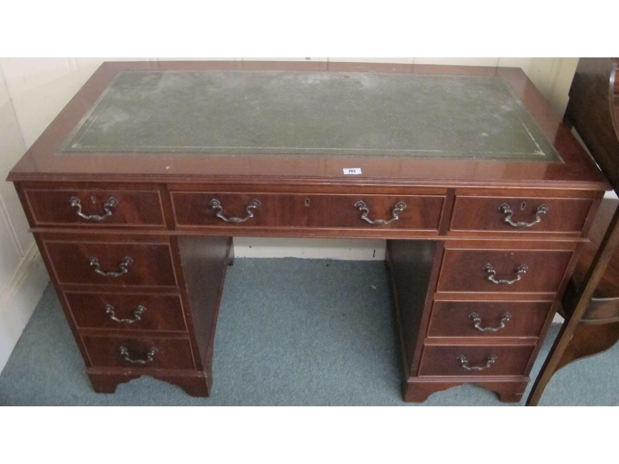 Appraisal: A Downie reproduction dark wood twin pedestal desk