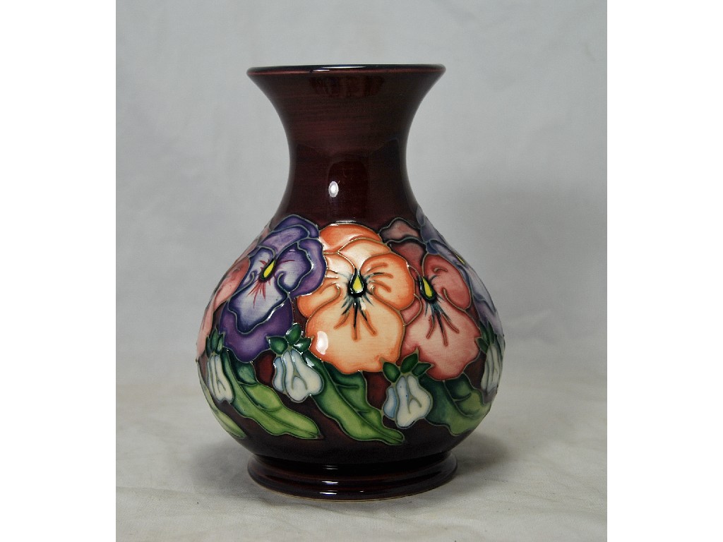 Appraisal: Contemporary Moorcroft vase pansy pattern on a purple ground cm