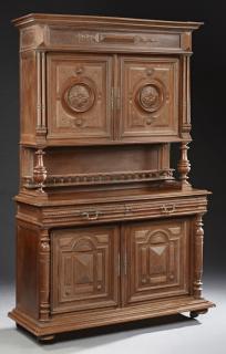 Appraisal: French Henri II Style Carved Oak Buffet a Deux Cor