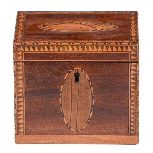 Appraisal: A George III mahogany and inlaid tea caddy with shell