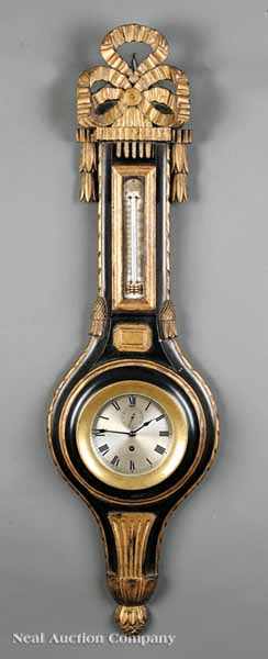 Appraisal: An Empire-Style Carved Gilt and Ebonized Clock Compendium c thermometer