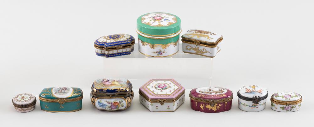 Appraisal: TEN FRENCH PORCELAIN BOXES LATE TH- TH CENTURY LENGTHS TO