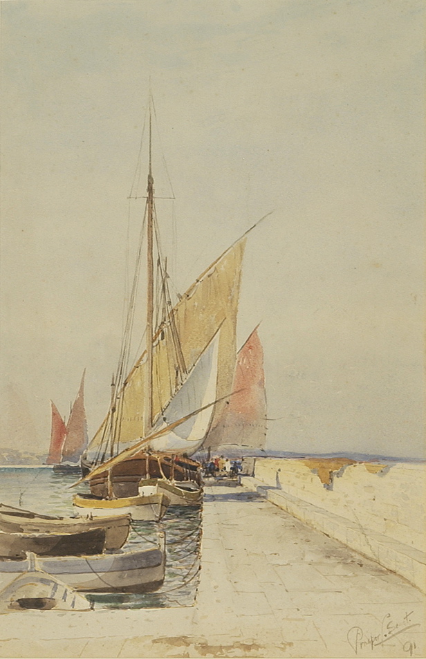 Appraisal: PROSPER LOUIS SENATAmerican - Boats at a dock Signed and