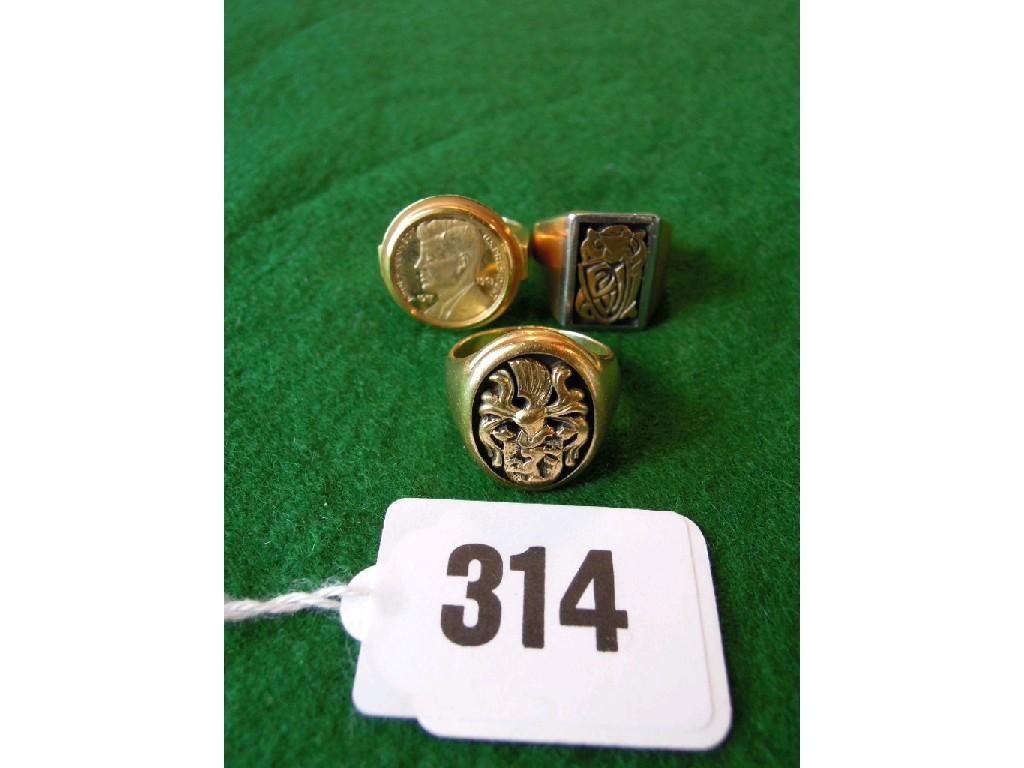 Appraisal: Three gents signet rings all stamped gms