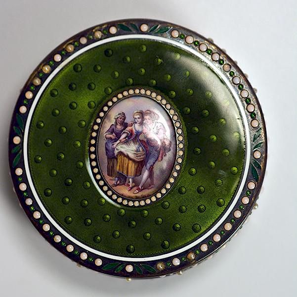 Appraisal: Good French sterling enamel box with inset opals and pearls