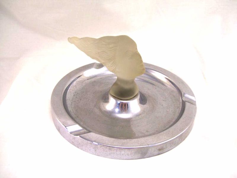 Appraisal: Art Deco Ashtray Round chrome base ashtray with satin glass