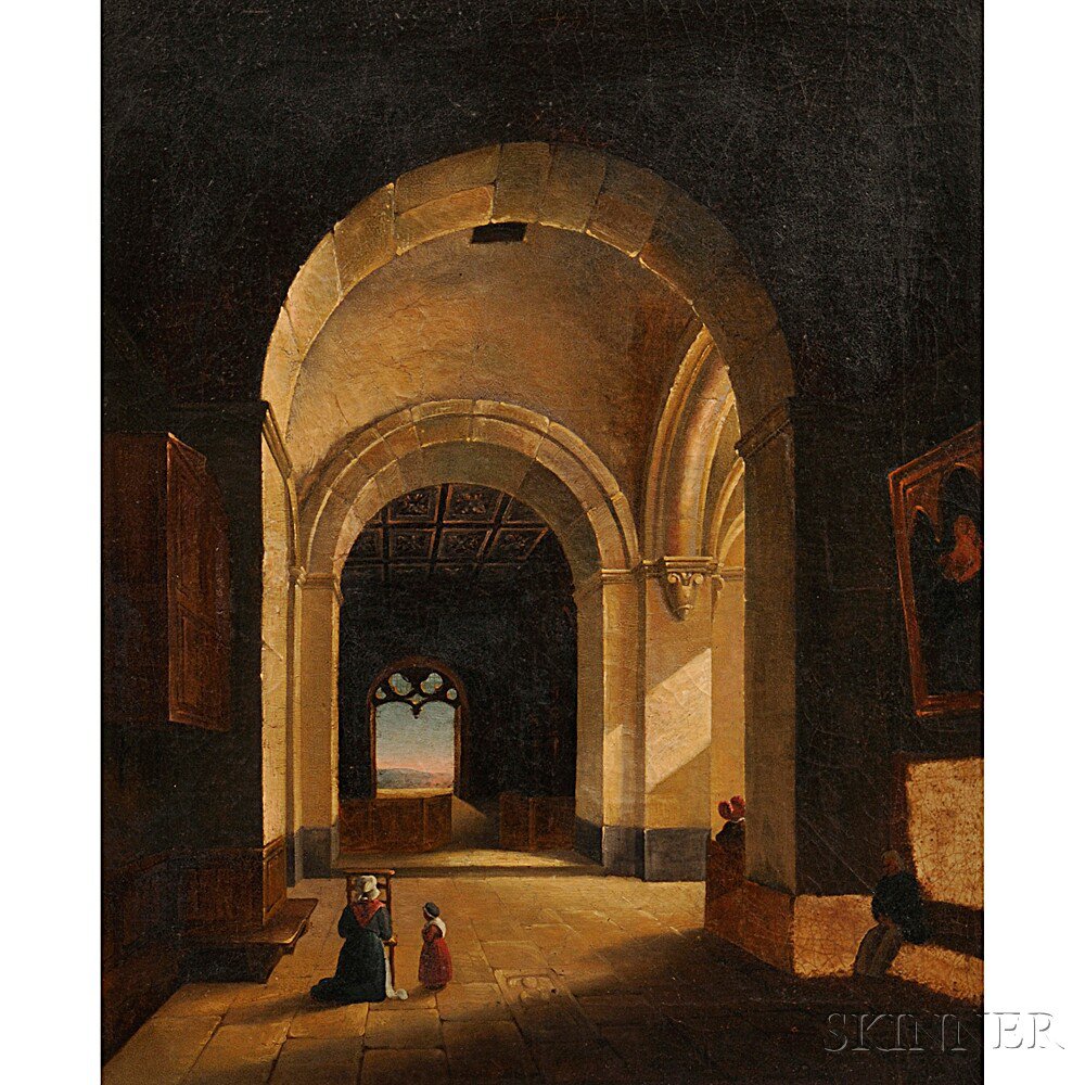 Appraisal: Continental School th Century Church Interior Unsigned Oil on canvas