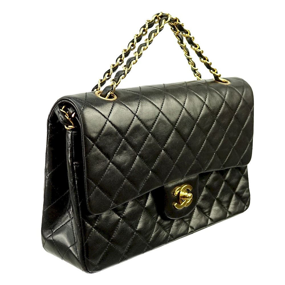 Appraisal: Chanel Black Quilted Leather Double Flap Bag Chanel Black Quilted