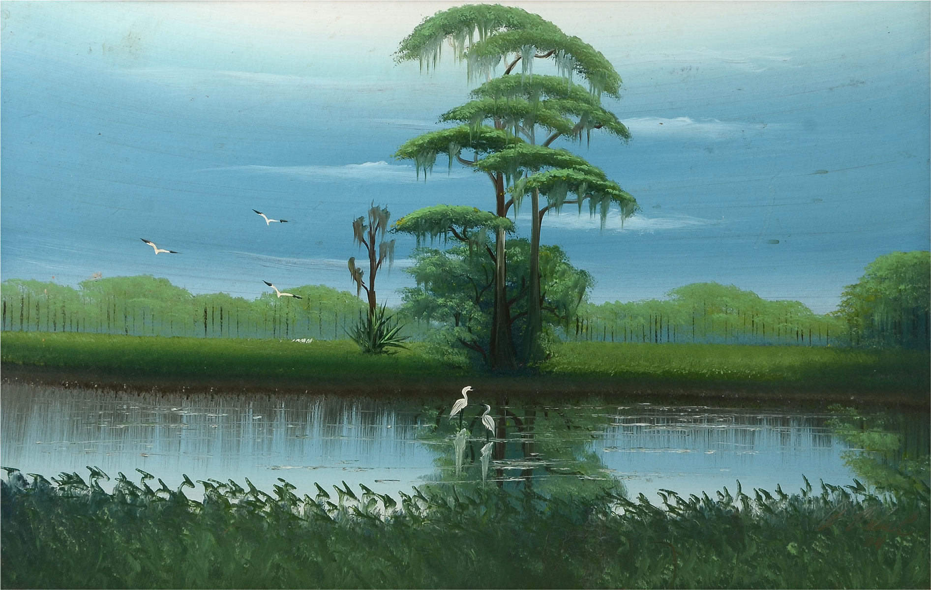 Appraisal: BLACK Al American Florida Highwaymen River Scene with Herons Oil