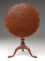 Appraisal: QUEEN ANNE MAHOGANY PIE CRUST TOP TEA TABLE The tilting