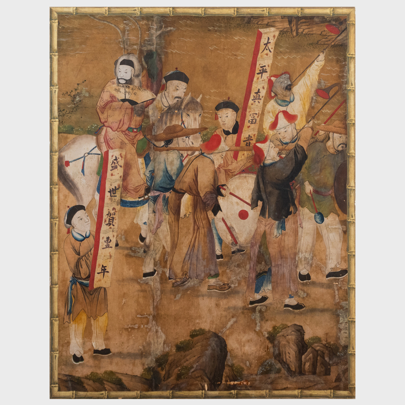 Appraisal: CHINESE SCHOOL EQUESTRIAN PROCESSION Ink and color on paper laid