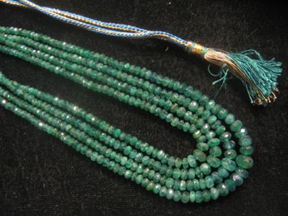 Appraisal: Emerald corded necklace Length adjustable necklace composed of four strands