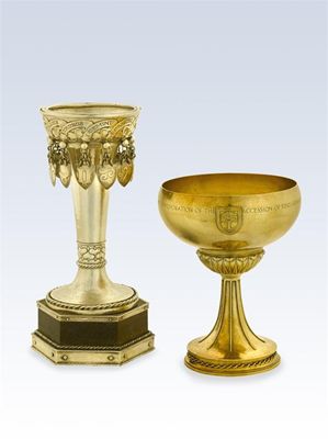 Appraisal: By Omar Ramsden a modern silvergilt commemorative cup on a