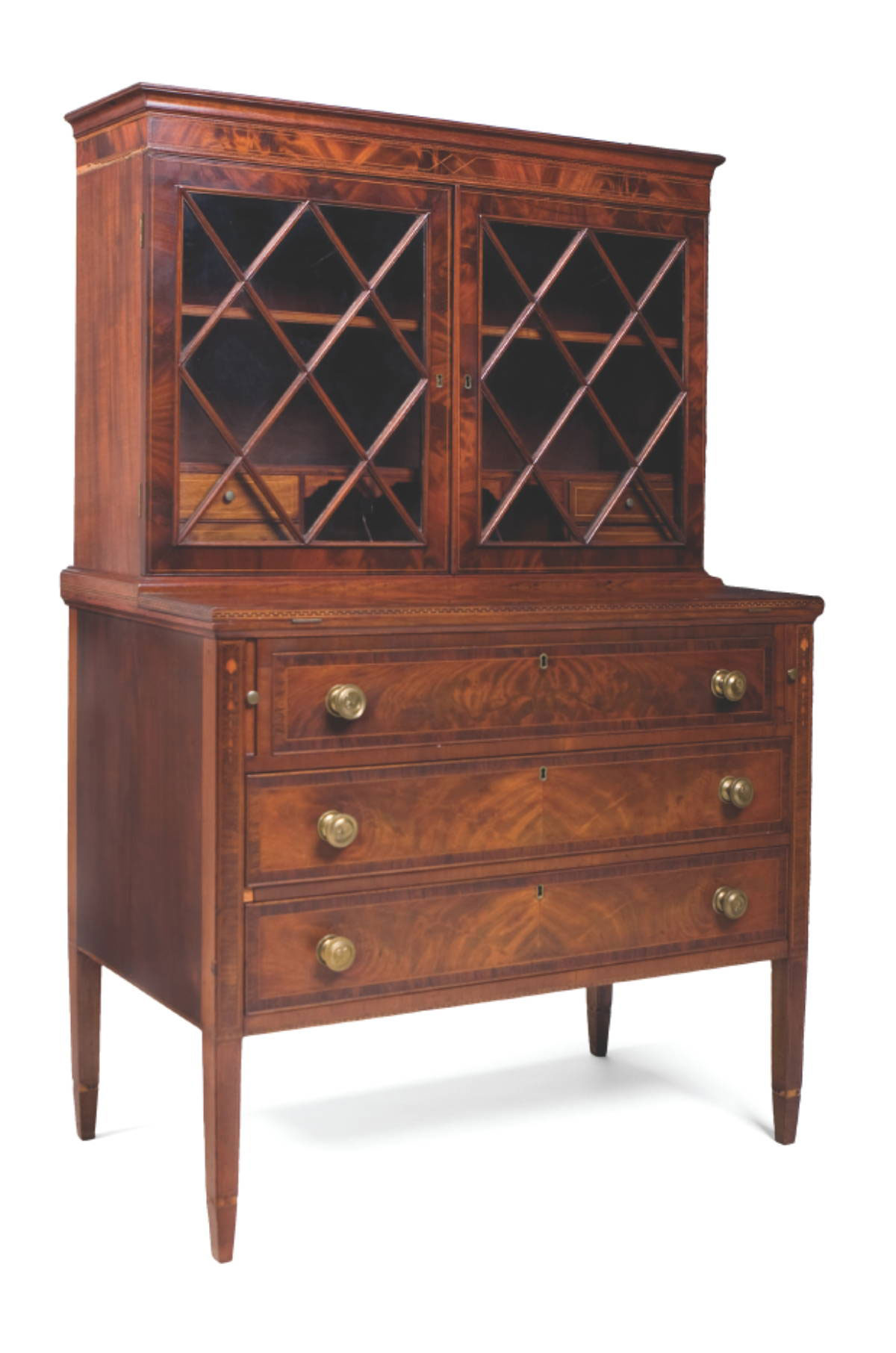 Appraisal: AMERICAN HEPPLEWHITE INLAID MAHOGANY SECRETARY The upper section with molded