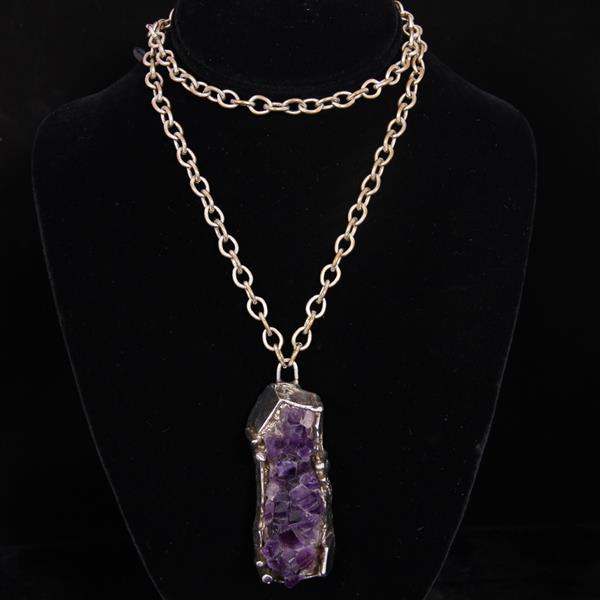 Appraisal: Amethyst Raw Crystal Chunky Pendant on Chain Necklace