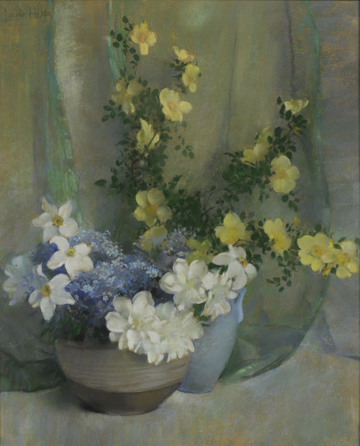 Appraisal: LAURA COOMBS HILLS AMERICAN - DAFFODILS LILACS AND YELLOW ROSES