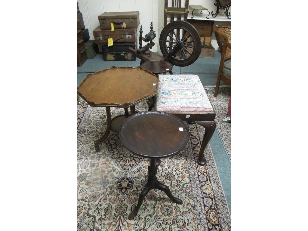 Appraisal: Tri-plate dressing mirror spinning wheel two wine tables octagonal table