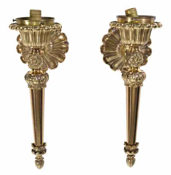 Appraisal: A Pair of Neoclassical Brass Sconces each of torch form