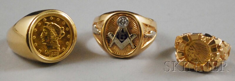 Appraisal: Three kt Gold Rings two gentleman's rings a Freemason's ring