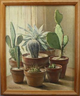 Appraisal: William Hubacek - still life painting of potted cacti near