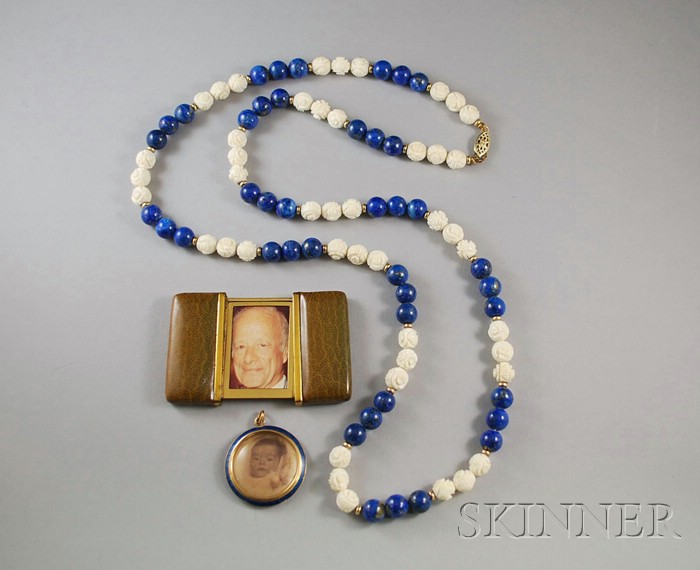 Appraisal: Three Jewelry Items a royal blue enamel locket a blue