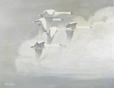 Appraisal: Charles de Feo 'Fish-hawk' American - Swans in flight Signed