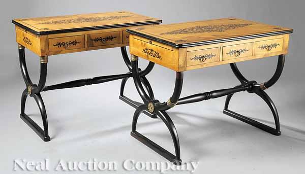 Appraisal: A Pair of Charles X-Style Maple and Ebonized Writing Tables