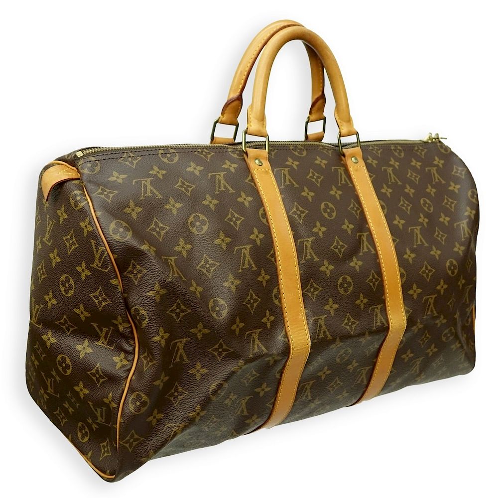 Appraisal: Louis Vuitton Brown Canvas Monogram Keepall Louis Vuitton Brown Canvas