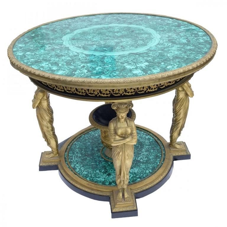 Appraisal: Russian Malachite And Gilt Bronze Center Table Impressive th Century