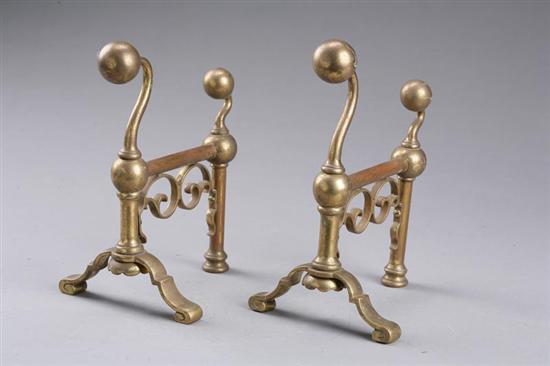 Appraisal: PAIR OF BRASS FIREDOGS European late th-early th century Ball