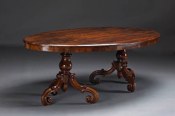 Appraisal: A Rococo Revival rosewood double pedestal dining table second quarter