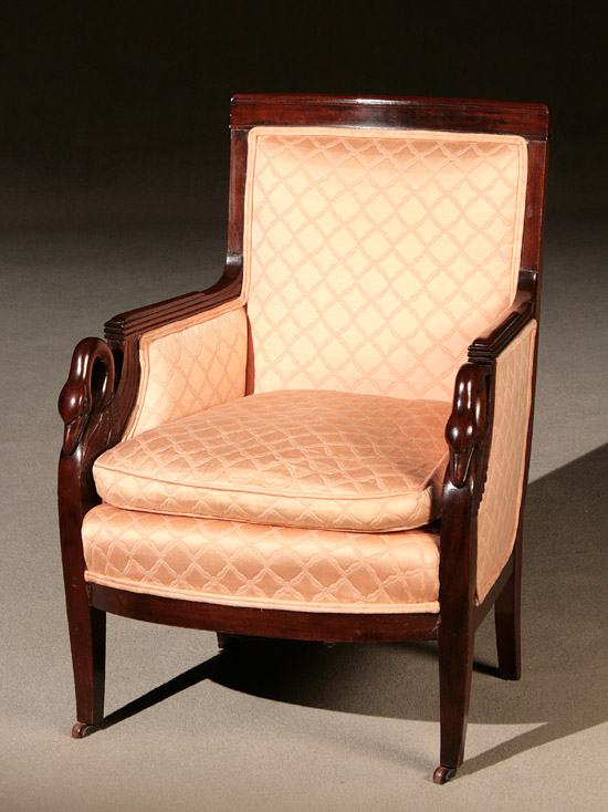 Appraisal: Empire Style Mahogany Berg re Circa With peach quilted upholstery