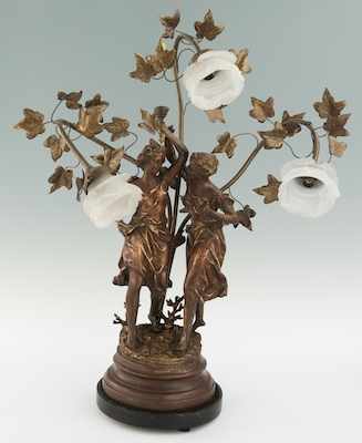 Appraisal: A Victorian Style Bronze Figural Lamp With three branching lights