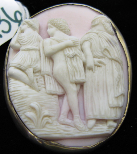 Appraisal: TWO CAMEOS one a pendant cameo with orange background and