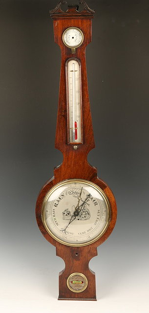 Appraisal: A VICTORIAN ROSEWOOD WHEEL BAROMETER with circular steel dial thermometer