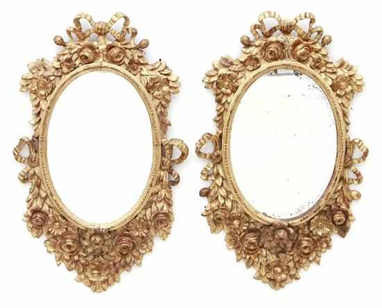 Appraisal: Pair Louis XV style giltwood mirrors early th century carved