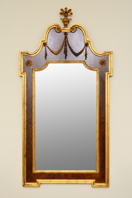 Appraisal: CARVED AND GILT DUTCH WALL MIRROR Urn finial with foliate