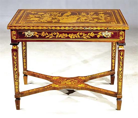 Appraisal: Continental walnut and marquetry writing table rectangular top decorated with