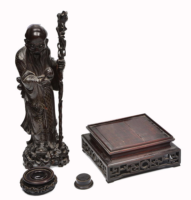 Appraisal: AN EARLY TH CENTURY CHINESE HARDWOOD FIGURE of a bearded