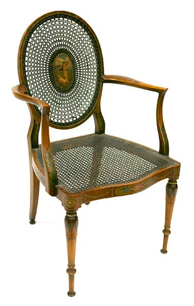 Appraisal: Two Edwardian paint decorated chairs comprising one armchair and one