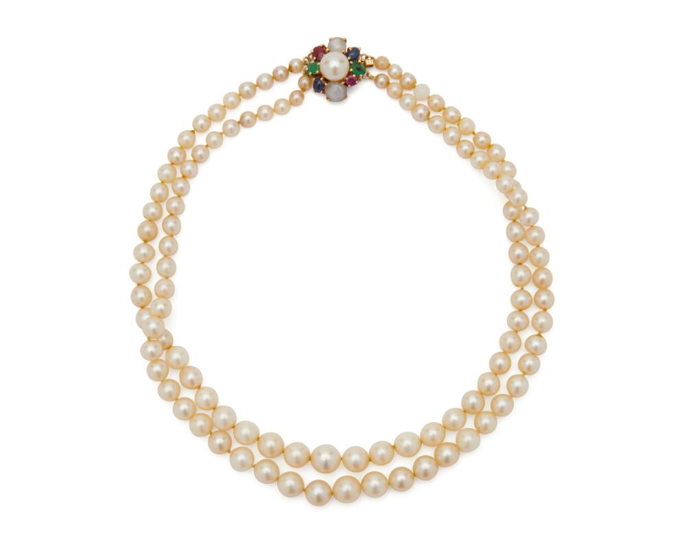 Appraisal: Pearl and Gemset Necklace comprising a double strand of graduated