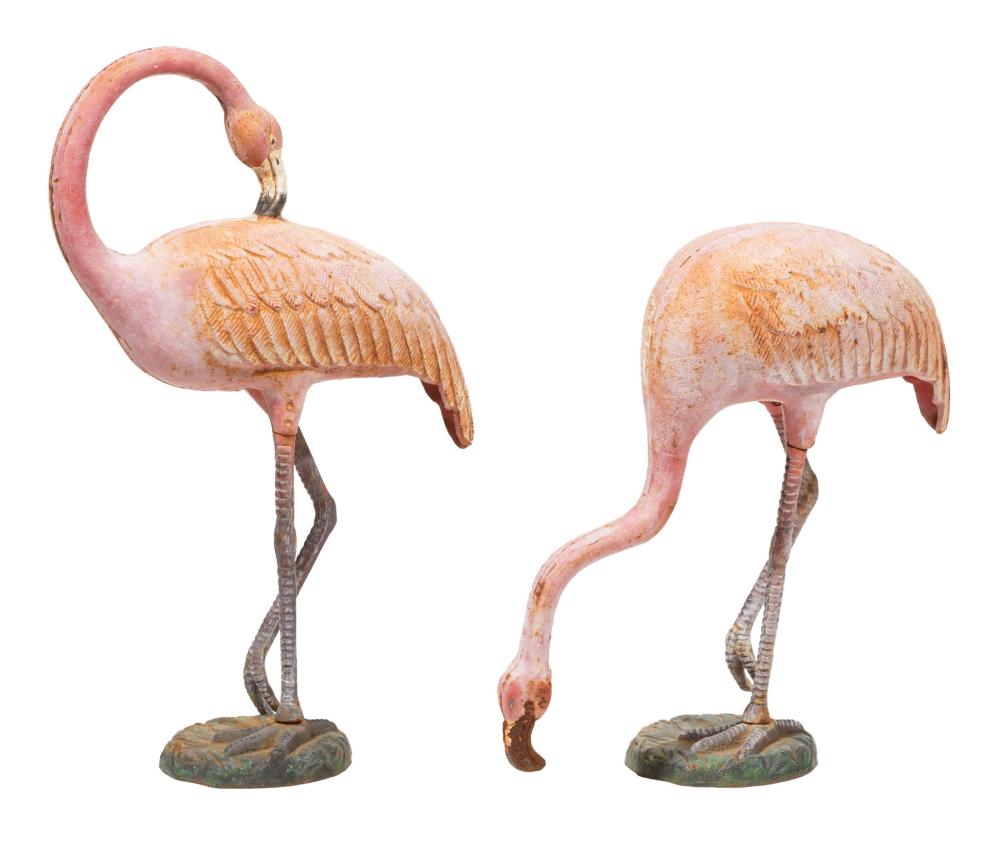 Appraisal: Pair of Cast Iron Garden Flamingos opposing stances old pink