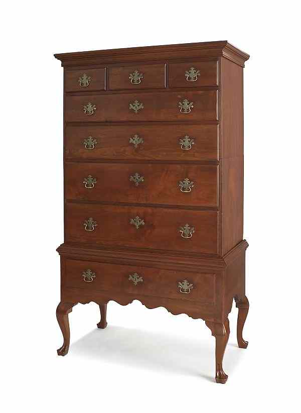 Appraisal: Queen Anne style walnut chest on frame h w