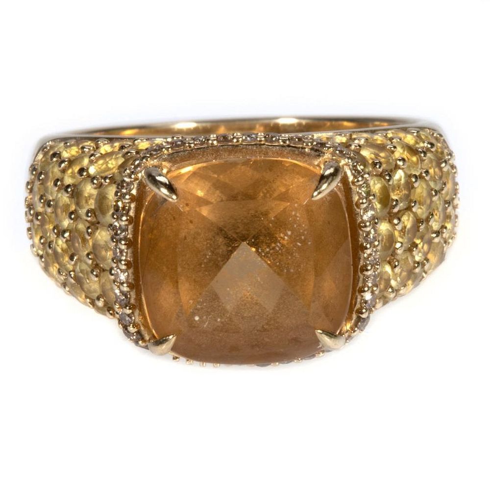 Appraisal: Semi-precious colored diamond and k gold ring centering an cushion-shaped