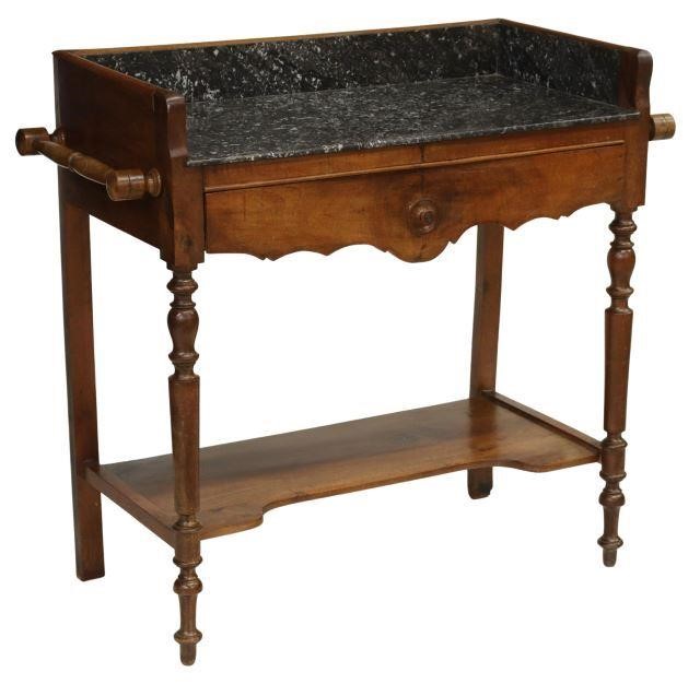 Appraisal: French marble-top walnut washstand th c inset marble top and