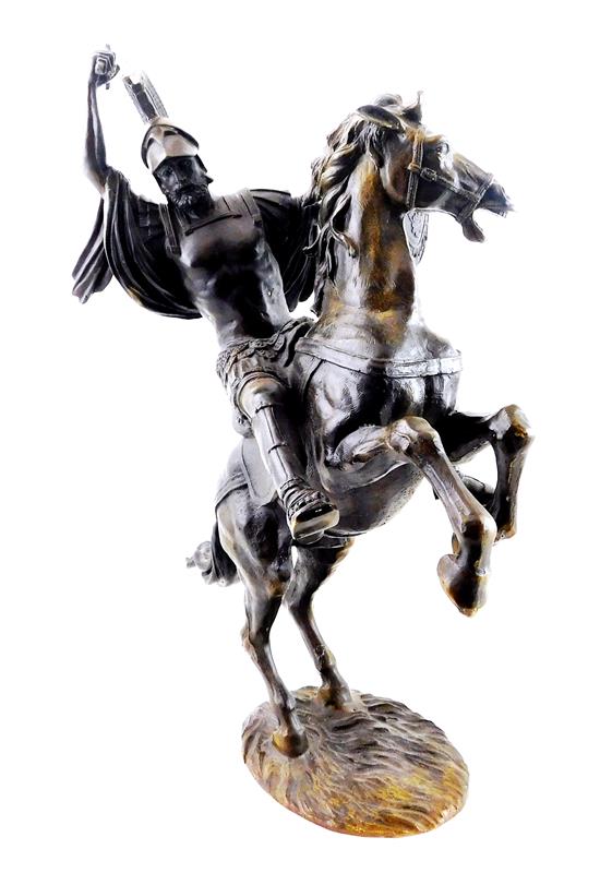 Appraisal: Bronze sculpture depicting Roman general mounted on rearing horse warrior