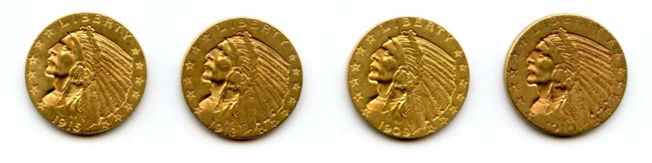 Appraisal: Indian Head Half Eagles Includes All four coins exhibit light