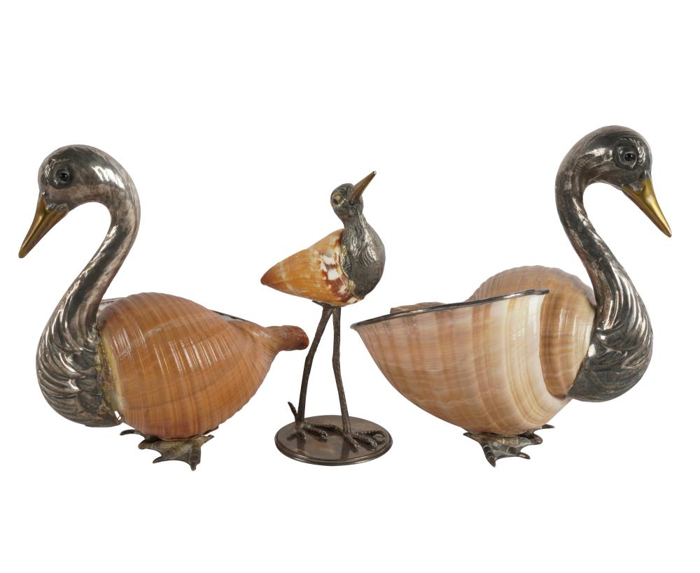 Appraisal: THREE ITALIAN METAL SHELL BIRD FIGURESeach signed Binazzi Firenze two